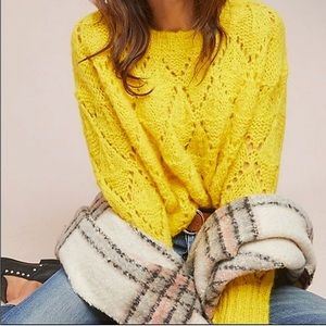 Anthropologie, by sleeping on snow, yellow open weave sweater, size xs.